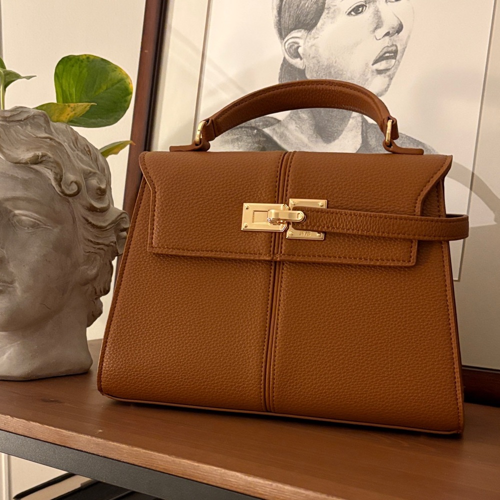 JW PEI Cognac Satchel Top-Handle Bag with Gold Hardware